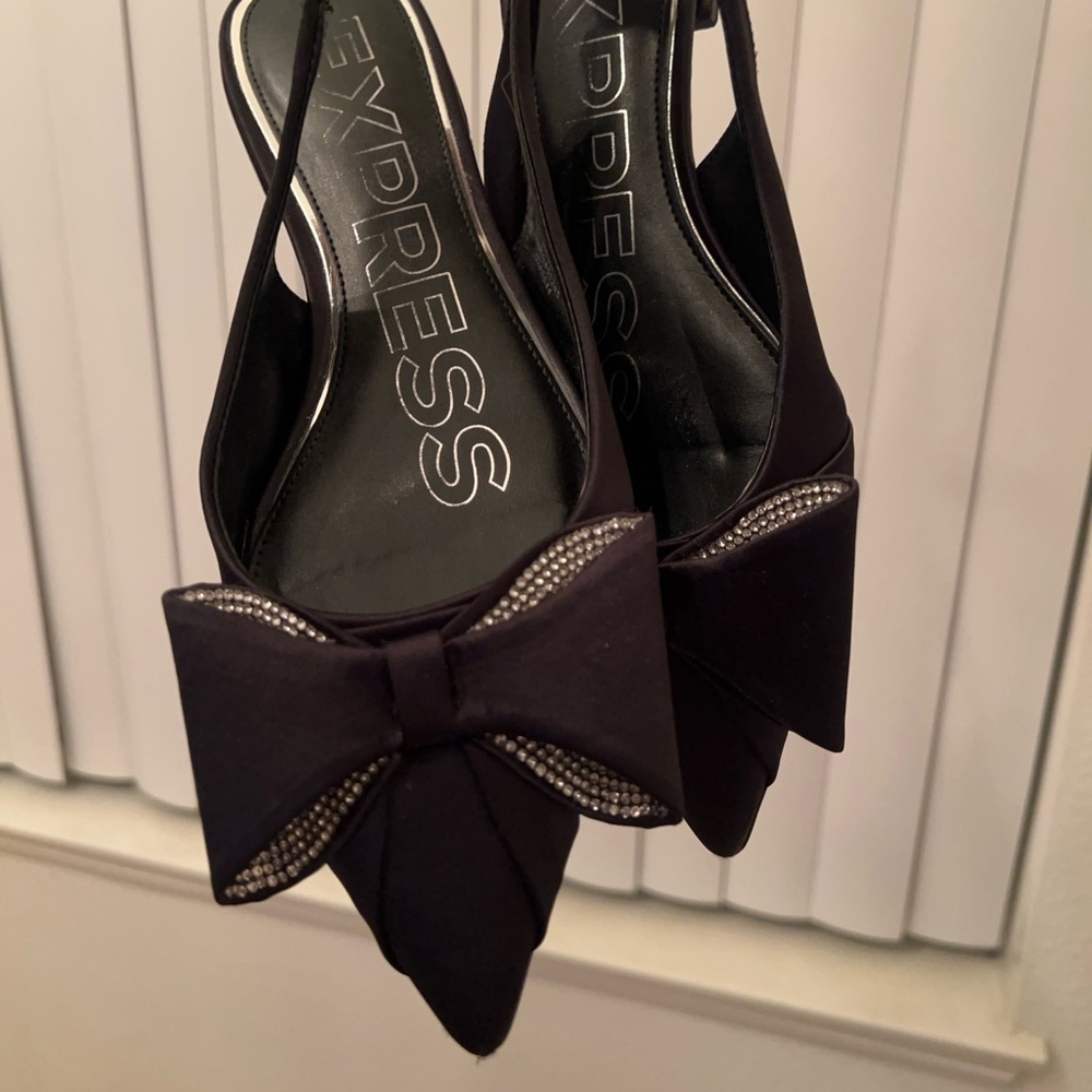 Express Satin & Rhinestones Black Flats Size 9